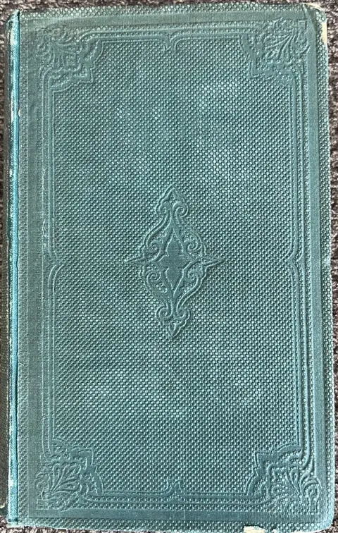 Green cloth cover of the 1854 book Prose Halieutics, or Ancient and Modern Fish Tattle