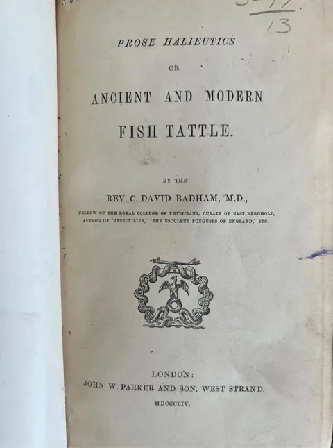 Title page naming Rev. C. David Badham, M.D., F.R.C.P. as author of Prose Halieutics