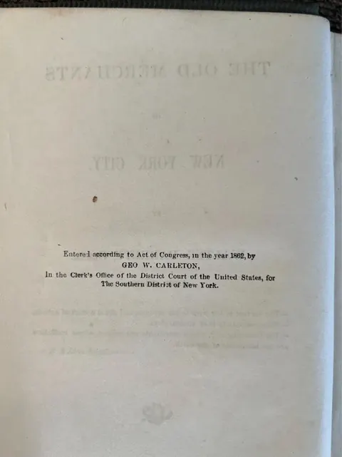 The copyright page reading Entered according to Act of Congress in the year 1862 by Geo W. Carleton in the Clerk's Office of the District Court of the United States for the Southern District of New York, with the title page showing through the paper in reverse