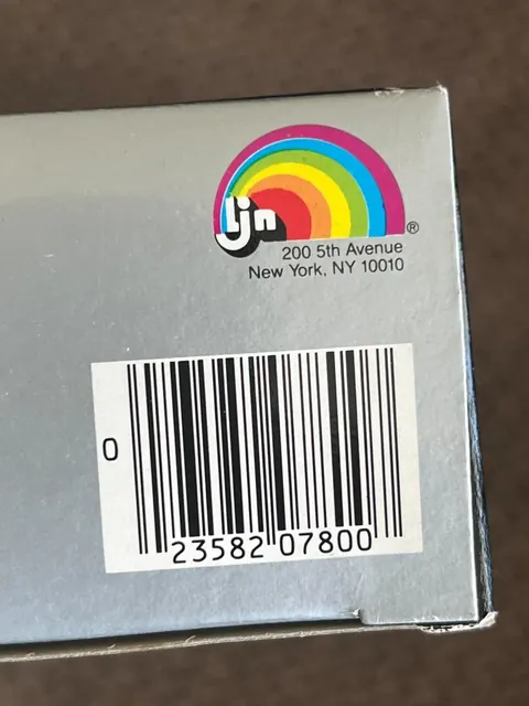 Barcode and LJN address on the side of the Michael Jackson doll box showing UPC 0 23582 07800 7
