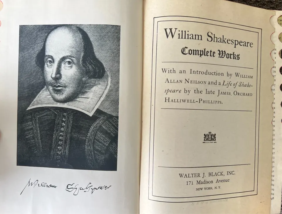 The Complete Works of Shakespeare, 1925 Walter J. Black edition, open on a table